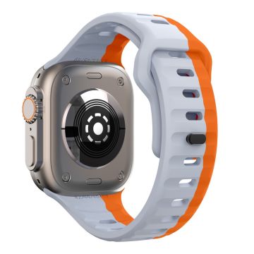 Apple Watch Series 49mm - 45mm - 44mm - 42mm kaksivärinen silikoniranneke - Vaalean Harmaa + Oranssi