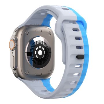 Apple Watch Series 49mm - 45mm - 44mm - 42mm kaksivärinen silikoniranneke - Vaalean Harmaa + Sininen