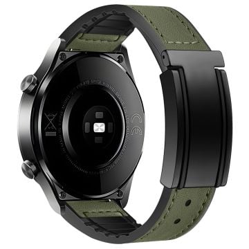 Huawei Watch 4 / 4 Pro / GT 4 46mm kellonauha 22mm silikoni + aito lehmännahkainen kellonhihna - Vihreä