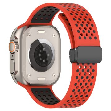 Apple Watch Series 49mm - 45mm - 44mm - 42mm silikoninen ranneke kaksivärinen - Punainen + Musta