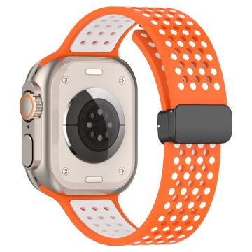 Apple Watch Series 49mm - 45mm - 44mm - 42mm silikoninen ranneke kaksivärinen - Oranssi + Valkoinen