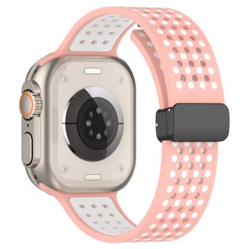 Apple Watch Series 49mm - 45mm - 44mm - 42mm silikoninen ranneke kaksivärinen - Pinkki + Valkoinen