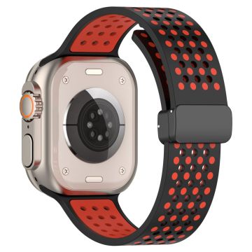 Apple Watch Series 49mm - 45mm - 44mm - 42mm silikoninen ranneke kaksivärinen - Musta + Punainen