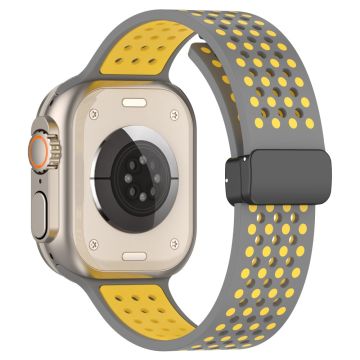 Apple Watch Series 49mm - 45mm - 44mm - 42mm silikoninen ranneke kaksivärinen - Harmaa + Keltainen