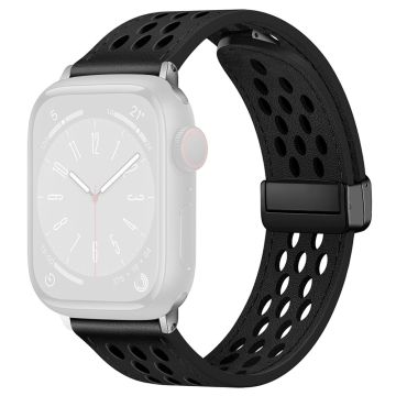 Apple Watch Series 49mm - 45mm - 44mm - 42mm hengittävä nahkaranneke - Musta