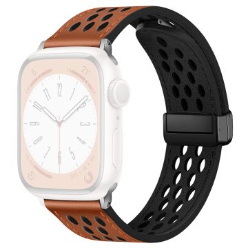 Apple Watch Series 49mm - 45mm - 44mm - 42mm hengittävä nahkaranneke - Ruskea