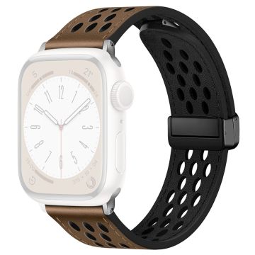 Apple Watch Series 49mm - 45mm - 44mm - 42mm hengittävä nahkaranneke - Tan