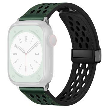 Apple Watch Series 49mm - 45mm - 44mm - 42mm hengittävä nahkaranneke - Vihreä