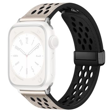 Apple Watch Series 49mm - 45mm - 44mm - 42mm hengittävä nahkaranneke - Starlight