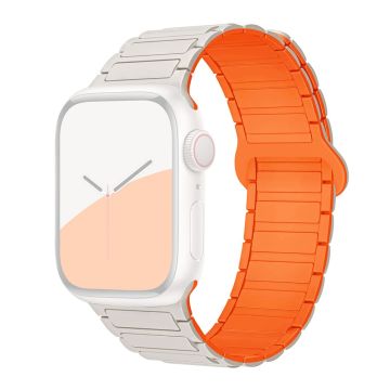 Apple Watch Ultra 2 Ultra 49mm / 9 8 7 45mm / 6 5 4 SE (2022) SE (2023) SE 44mm / 3 2 1 42mm Silikoniranneke magneettinen - Starlight / Oranssi