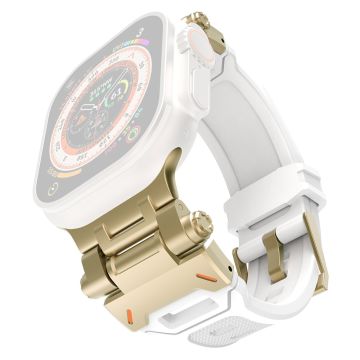 Apple Watch Ultra 49mm Ultra 2 49mm / Series 9 8 7 45mm / 6 5 4 SE (2023) SE (2022) SE 44mm / 3 2 1 42mm joustava rannehihna - Valkoinen + Kulta