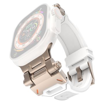 Apple Watch Ultra 49mm Ultra 2 49mm / Series 9 8 7 45mm / 6 5 4 SE (2023) SE (2022) SE 44mm / 3 2 1 42mm joustava rannehihna - Valkoinen + Titaani