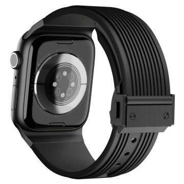 Apple Watch Ultra 2 Ultra 49mm / 9 8 7 45mm / 6 5 4 SE (2023) SE (2022) SE 44mm / 3 2 1 42mm Silikoninen ranneke - Musta Solki / Musta Hihna