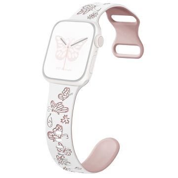 Apple Watch Ultra 2 Ultra 49mm / Series 9 8 7 45mm / 6 5 4 SE (2022) SE (2023) SE 44mm / 3 2 1 42mm Silikoniranneke - Valkoinen + Pinkki