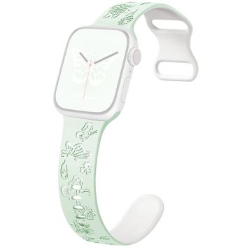 Apple Watch Ultra 2 Ultra 49mm / Series 9 8 7 45mm / 6 5 4 SE (2022) SE (2023) SE 44mm / 3 2 1 42mm Butterfly Silikoniranneke - Vaalea Mintunvihreä + Valkoinen