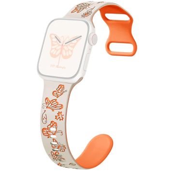 Apple Watch Ultra 2 Ultra 49mm / Series 9 8 7 45mm / 6 5 4 SE (2022) SE (2023) SE 44mm / 3 2 1 42mm Butterfly Silikoniranneke - Starlight + Oranssi