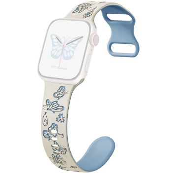 Apple Watch Ultra 2 Ultra 49mm / Series 9 8 7 45mm / 6 5 4 SE (2022) SE (2023) SE 44mm / 3 2 1 42mm Butterfly Silikoniranneke - Antiikki Valkoinen + Sininen