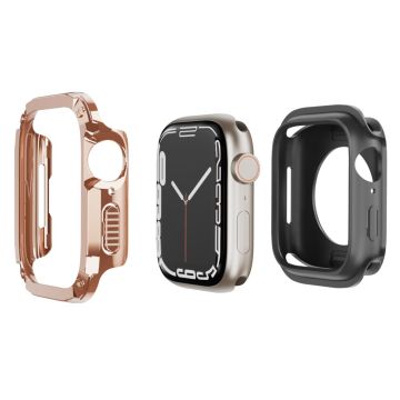 Watch Case Set Apple Watch Series 9 8 7 SE 6 5 4 45mm 44mm Hard Bump Resistant and Flexible Watch Frame Cover Combo - Rose Gold