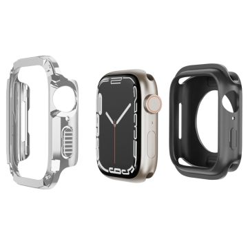 Watch Case Set Apple Watch Series 9 8 7 SE 6 5 4 45mm 44mm Hard Bump Resistant and Flexible Watch Frame Cover Combo - Silver