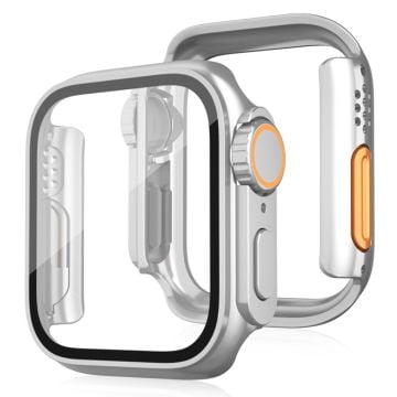 Bump Resistant Watch Case Apple Watch Series 6 / 5 / 4 / SE / SE (2022) / SE (2023) 44mm Protective Cover with Tempered Glass Film - Silver