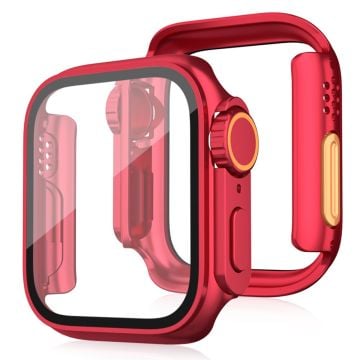 Bump Resistant Watch Case Apple Watch Series 6 / 5 / 4 / SE / SE (2022) / SE (2023) 44mm Protective Cover with Tempered Glass Film - Red