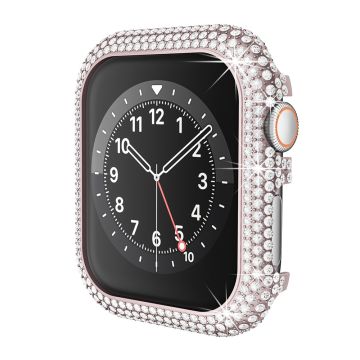 Apple Watch Series 6 / 5 / 4 / SE / SE (2022) 44Mm katsella asia Full Rhinestone metalliseos suojaava kehys - Ruusu Vaaleanpunainen