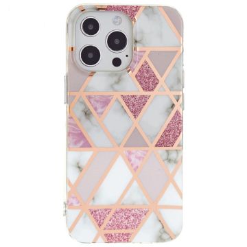 Marble iPhone 15 Pro Suojakotelo - Electroplated Pinkki Marble