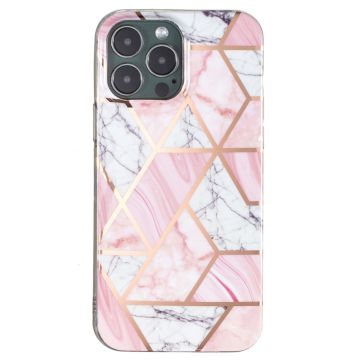 Marble iPhone 15 Pro Suojakotelo - White Rubble / Pinkki