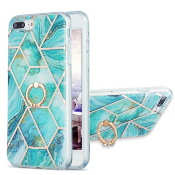 Marble Patterned Suojakuori With Ring Holder For iPhone 8 Plus - Sininen