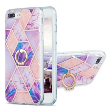 Marble Patterned Suojakuori With Ring Holder For iPhone 8 Plus - Vaaleanvioletti