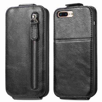 Vertical Flip Phone Suojakotelo With Zipper For iPhone 7 Plus / 8 Plus - Musta