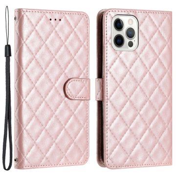 Toimiva rombinen lompakkokotelo iPhone 12 / iPhone 12 Pro - Pinkki