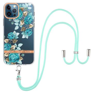 Ohut ja kestävä pehmeä kansi, jossa on kiinnityslenkki iPhone 12 Pro Max -puhelimelle - Sininen Ruusu