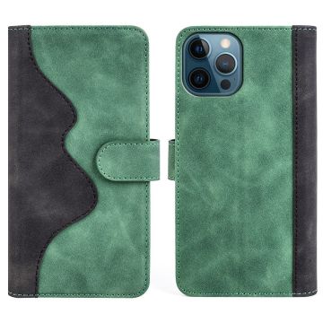 Kaksivärinen nahkainen läppäkotelo iPhone 12 Pro Max - Vihreä