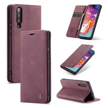 CaseMe Samsung Galaxy A70 Vintage kotelot - Viininpunainen