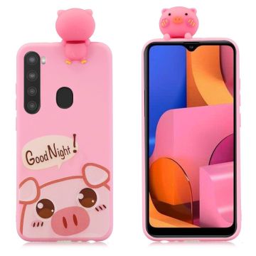 Cute 3D Samsung Galaxy A21 kuoret - Vaaleanpunainen sika