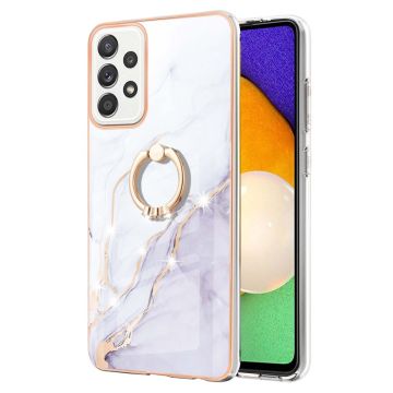 Marble Patterned Suojakuori With Ring Holder For Samsung Galaxy A52s 5G / A52 5g / A52 - Valkoinen Marble Haze