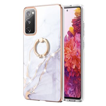 Marble Patterned Suojakuori With Ring Holder For Samsung Galaxy S20 Fe 2022 / S20 Fe 5g - Valkoinen Marble Haze