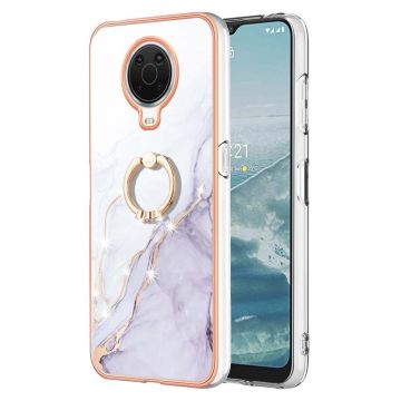 Marble Patterned Suojakuori With Ring Holder For Nokia G10 / G20 - Valkoinen Marble Haze