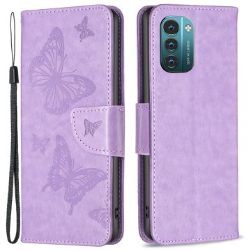 Butterfly Nokia G11 / Nokia G21 nahkakotelo - Violetti