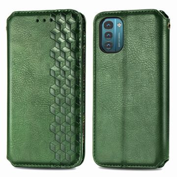 Nahkakotelo With A Stylish Rhombus Imprint For Nokia G21 / G11 - Vihreä