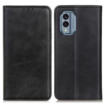 Lompakko-style Aitoa Nahkaa Läppäkotelo For Nokia X30 - Musta