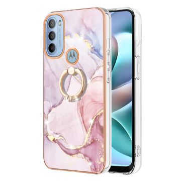 Marble Patterned Suojakuori With Ring Holder For Motorola Moto G41 / G31 - Rose Kulta Marble Haze