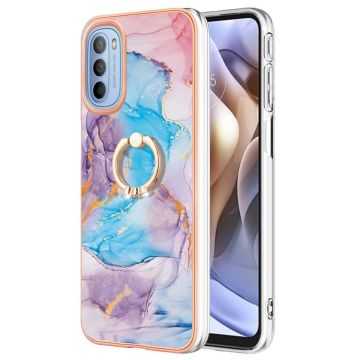 Marble Patterned Suojakuori With Ring Holder For Motorola Moto G41 / G31 - Milky Way Marble Blue