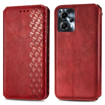 Nahkakotelo With A Stylish Rhombus Imprint For Motorola Moto G23 / G13 - Punainen