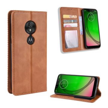 Motorola Moto G7 Play vintage nahkakotelo - Ruskea