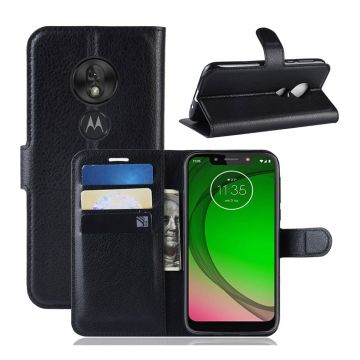 Motorola Moto G7 Play litsi  nahkainen suojakotelo - Musta