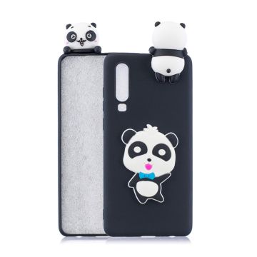 Huawei P30 3D kuvio pehmeä suojakotelo - Panda ja Sininen Rusetti