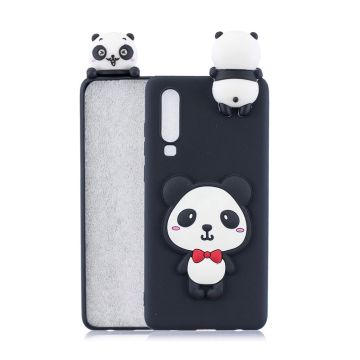 Huawei P30 3D kuvio pehmeä suojakotelo - Panda ja Punainen Rusetti