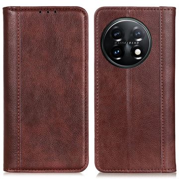 Lompakko-style Aitoa Nahkaa Läppäkotelo For OnePlus 11 - Ruskea